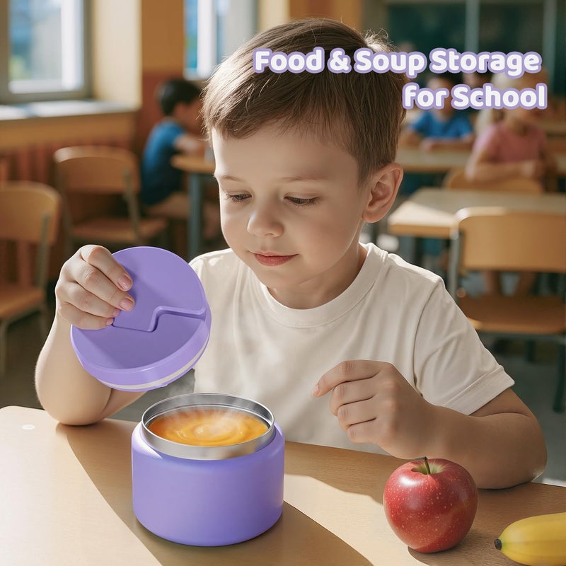 Godobo 14.5oz Soup Thermo for Hot Food Kids Vacuum Insulated Food Jar Twist-Free Soup Thermo for Hot Food Kids Leakproof Stainless Steel Wide Mouth Lunch Container (Purple) - Image 4